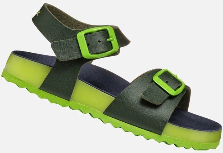 GEOX - GHITA TIENERS - Sandalen - Donkergroen/Lime - Lederlook - Ademend