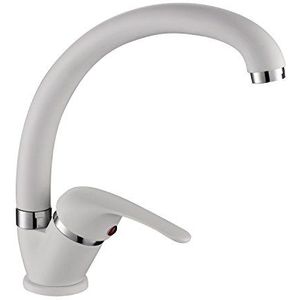 ambrosiana SEI1406WHI waterkraan spoelbakarmatuur keuken/wasruimte met hoge uitloop, serie zes messing kleur wit met waterbesparende beluchter