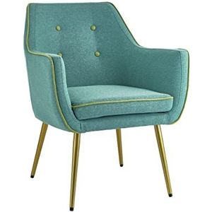 Baroni Home Gevoerde stoel van stof, gouden ijzeren poten, design-fauteuil, stoel voor woonkamer of slaapkamer, super comfortabel, 65 x 65 x 85 cm, turquoise, groene rand