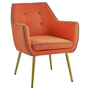Baroni Home Stoel bekleed met stof, ijzeren gouden poten, fauteuil ontwerp, fauteuil voor woonkamer of slaapkamer, super comfortabel, 65 x 65 x 85 cm, oranje blauwe rand