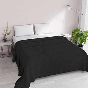 Italian Bed Linen Stripes zomerdekbed, satijn, polyester, zwart, tweepersoonsbed, 260 x 250 cm