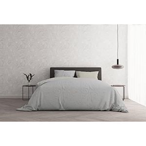 Italian Bed Linen Dekbedovertrek Set ""Natural Doubleface effen kleur tas laken en kussensloop, lichtgrijs/crème, tweepersoons