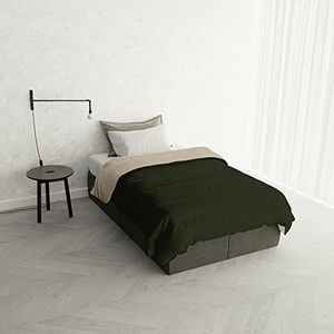 Italian Bed Linen Winter Dekbedovertrek ""Oslo"" Dubbelgezicht, Militair Groen/Crème, 200x200cm