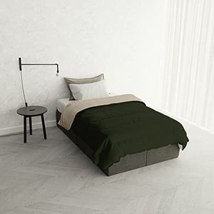 Italian Bed Linen Winter Dekbedovertrek "Oslo" Dubbelgezicht, Militair Groen/Crème, 200x200cm