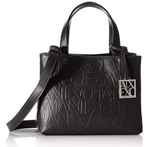 Armani Exchange Vrouwen Klein Logo All Over Debossed Open Boodschappentas Satchel, One Size, Neroblack, Eén maat