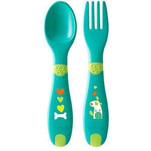 Chicco - Mijn Eerste Bestekset - Groen - Vork en Lepel - 2 Stuks