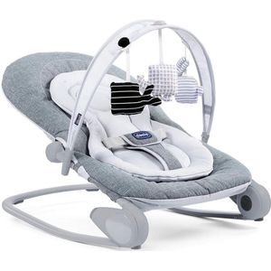 Chicco Hooplà babywipje, groeit mee, voor baby's vanaf de geboorte tot 18 kg, vaste of schommelpositie, met speelstang, verstelbare rugleuning en verkleinkussen, compacte sluiting, titanium