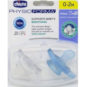 Chicco Physio Mini Soft fopspeen, siliconen, 2 stuks, blauw en neutraal, 0-2 m