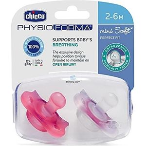 Chicco Physio Mini Soft fopspeen, siliconen, 2-6 m, roze en neutraal