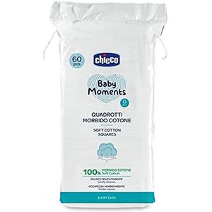 Chicco Baby Moments Lot de 60 carrés doux en coton, nettoie doucement et caresse doucement, Baby Skin, blanc, 0 mois