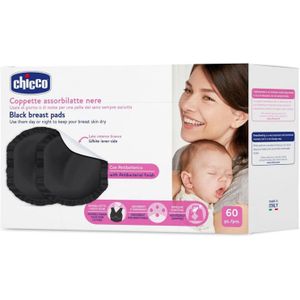 Chicco Absorberende beker met antibacterieel, hygiënisch en super absorberend, wegwerppads voor borstvoeding, onzichtbaar onder donkere kleding, met plakband, 60 kopjes, buiten zwart