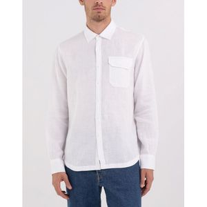 REPLAY - Hemd - Wit - Linnen - Lange Mouwen - Klassieke Kraag