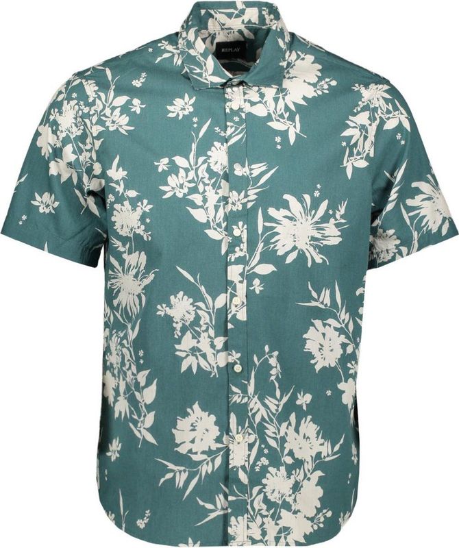Replay - Overhemd - Korte Mouwen - Allover Bloemen Patroon - Wit
