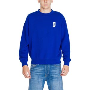 Blauw Effen Katoenen Sweatshirt Met Ronde Hals
