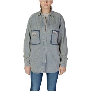 Replay - Blauw Pinstripe Katoenen Shirt - Dames - Lange Mouwen - 100% Katoen