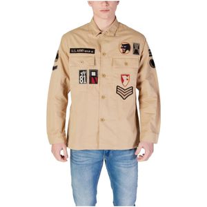 Replay, Overhemden, Heren, Beige, M, Katoen, Long Sleeve Cotton Shirt