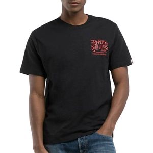 Replay - Shot Jersey Shirt - Zwart - Rood - 100% Katoen