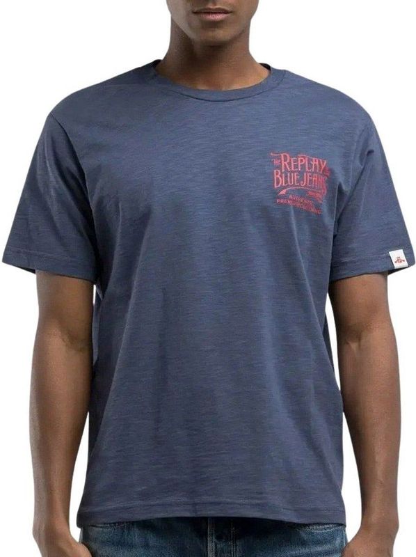 Replay - Heren T-shirt - Blauw - Katoen - Ronde Hals