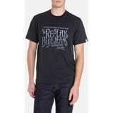 Replay - T-shirt - Blauw - Katoen - Vintage Logo