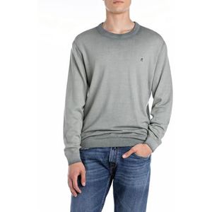 Replay Heren regular fit trui van katoen, 332 Grijs Groen, L