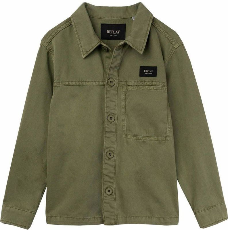 REPLAY - Longsleeve - Blauw - 100% Katoen - Kraag en Knoopsluiting