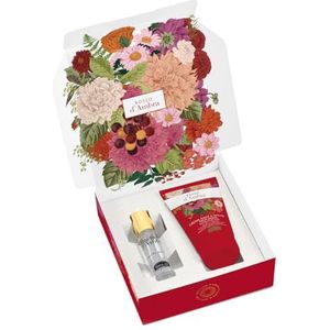 Helan, Rosso d'Ambra Damesgeur 10 ml + handcrème voor nagels 50 ml, geschenkdoos voor dames met Eau de Parfum zoet fruitig + vochtinbrengende crème met vitamine C en zoete amandelolie, cadeau-ideeën