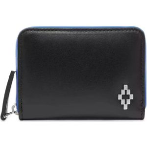Marcelo Burlon, Accessoires, Heren, Zwart, ONE Size, Leer, Zwart Blauw Metalen Logo Portemonnee