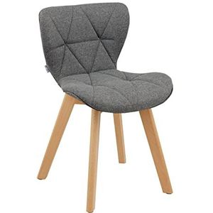 Baroni Home Eetkamer- of bureaustoel met houten poten, ergonomische stoel met rugleuning en gewatteerd kussen, 42 x 42 x 74 cm, grijs, 1 stuk