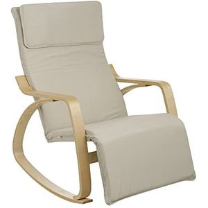 Baroni Home Schommelstoel met armleuningen van hout, ergonomische schommelstoel van stof met hoofdsteun en voetensteun, verstelbaar op 5 hoogtes, max. 150 kg, woonkamer slaapkamer, beige