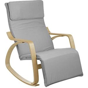 Baroni Home Schommelstoel met armleuningen van hout, ergonomische schommelstoel van stof met hoofdsteun en voetensteun, verstelbaar op 5 hoogtes, max. 150 kg, woonkamer slaapkamer, grijs