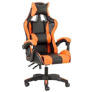Baroni Home Gamingstoel, ergonomische bureaustoel met verstelbare rugleuning, hoofdsteun en lendensteun, oranje