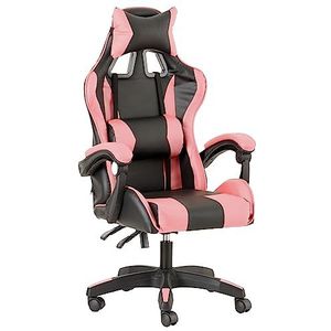Baroni Home Gamingstoel, ergonomische bureaustoel met verstelbare rugleuning, hoofdsteun en lendensteun, roze