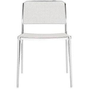 Kartell Audrey Shiny stoel zonder armleuningen van gepolijst aluminium, zilver/polypropyleen, wit, 2 stuks