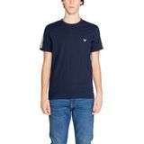 Blauw Effen Katoenen T-Shirt Met Ronde Hals