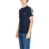 Blauw Effen Katoenen T-Shirt Met Ronde Hals