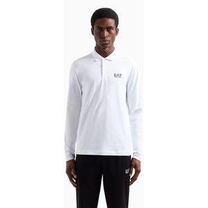 EA7voor mannen. 8NPF15_PJVQZ Polo Lang Grijs (5XL), Casual, Katoen, Lange mouwen
