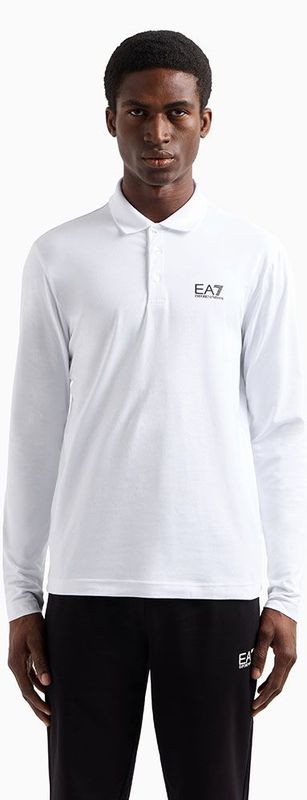 EA7voor mannen. 8NPF15_PJVQZ Polo Lang Grijs (5XL), Casual, Katoen, Lange mouwen