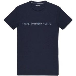Emporio Armani - T-shirt - Blauw - Katoen - Ronde Hals - Logo Print
