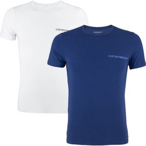 Emporio Armani 2P O-hals shirts stretch cotton blauw wit