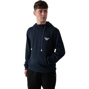 Emporio Armani, Sweatshirts & Hoodies, Heren, Blauw, S, Katoen, Cotton Blend Hoodie