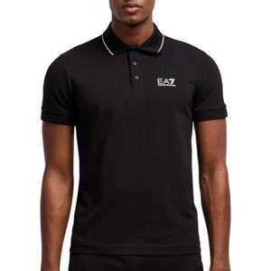 EA7 Emporio Armani - Cotton Polo - Zwart - Katoen - Korte Mouwen - Kraag met Witte Bies
