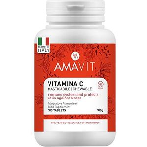 AMAVIT Vitamine C 500mg 180 Kauwtabletten [6 maand voorraad] Pure Vitamin C Supplement - Ascorbinezuur voor het Immuunsysteem en Vermoeidheid -​ Gluten-en Lactosevrij, Wit