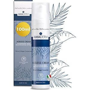 AMADERM Ageless Cream Men 100ml MADE IN ITALY Anti-aging gezichtscrème voor mannen Marine Collageen met Hyaluronzuur, Vitamine E en Peptiden ZONDER FENOXYETHANOL,opaalwit