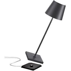 [Amazon Exclusive] Zafferano Poldina Pro, Draadloze LED Tafellamp Oplaadbaar, Touch-Dimmer, IP65 Binnen/Buitengebruik, Lange Levensdruu, Aluminium, H38cm, met USB-Multi-Oplader (EU,VK,VS) Donker Grijs