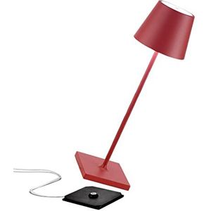 Zafferano [Amazon Exclusive] Poldina Pro led-tafellamp, draadloos, oplaadbaar, touch-dimmer, IP65 binnen en buiten, aluminium H38 cm met meervoudige USB-oplader (EU/UK/US), rood