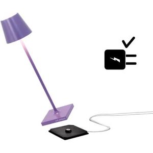 Zafferano Poldina Pro Micro - Draadloze LED Tafellamp Oplaadbaar, Kleurtemperatuur 2200-2700-3000K IP65 Binnen/Buitengebruik, Batterij met lange levensduur, Aluminium, H 27.5cm - Lila