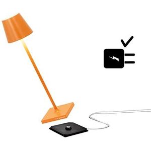 Zafferano Poldina Pro Micro - Draadloze LED Tafellamp Oplaadbaar, Kleurtemperatuur 2200-2700-3000K IP65 Binnen/Buitengebruik, Batterij met lange levensduur, Aluminium, H 27.5cm - Oranje