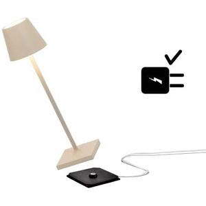 Zafferano Poldina Pro Micro - Draadloze LED Tafellamp Oplaadbaar, Kleurtemperatuur 2200-2700-3000K IP65 Binnen/Buitengebruik, Batterij met lange levensduur, Aluminium, H 27.5cm - Zand