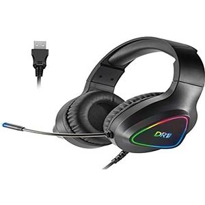 DR1TECH GrayEagle+ Professionele gaming-headset, led, RGB voor pc met USB-kabel en microfoon, 7.1 surround sound, over-ear driver 50 mm (totale onderdompeling)