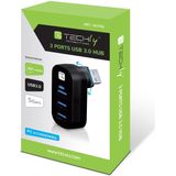Techly IUSB3-HUB3-ROTB interface hub USB 3.2 Gen 1 (3.1 Gen 1) Type-A 5000 Mbit/s Zwart